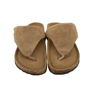 Bio Gold Womens Suede Adjustable Thong Sandals Cork Footbed Made In Italy  Sz 9